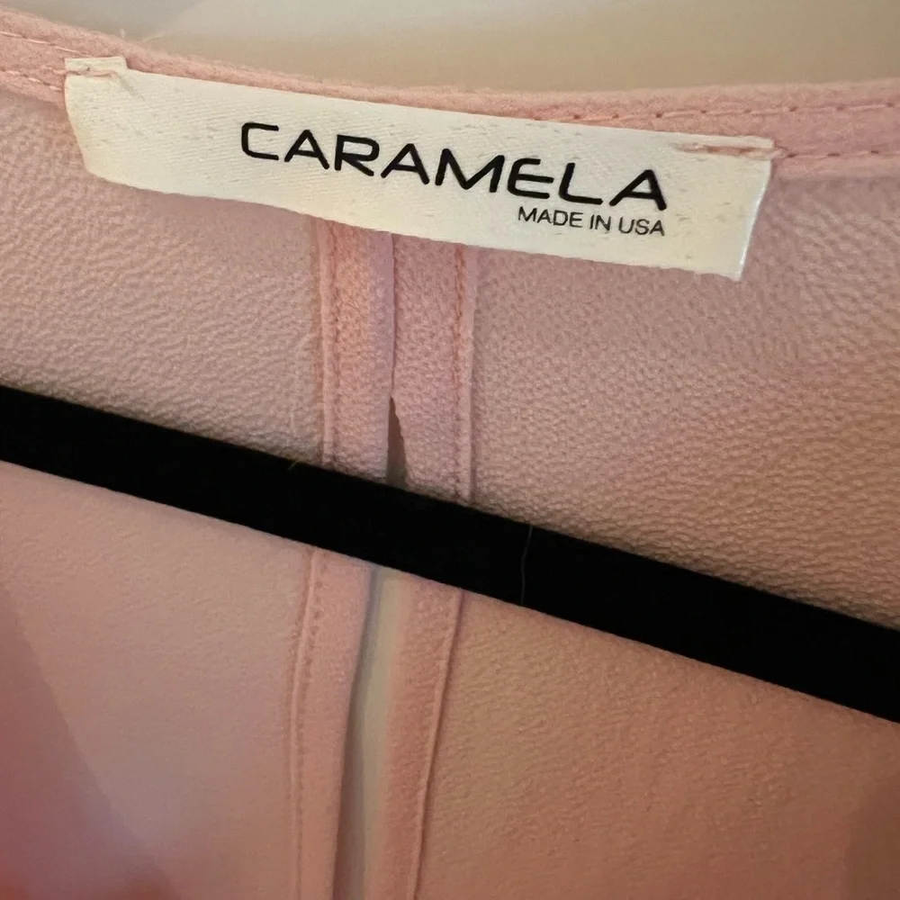 Caramela Pink Peplum Blouse with Sleeves V Neck Open Back Preppy